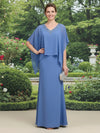 2 Pieces Chiffon A-Line V Neck Mother of the Bride Dresses with Caps