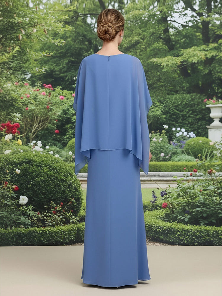 2 Pieces Chiffon A-Line V Neck Mother of the Bride Dresses with Caps