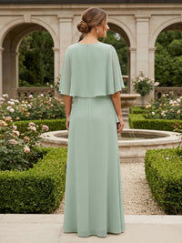 2 Pieces Chiffon A-Line Crew Neck Mother of the Bride Dresses with Caps