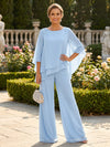 2 Pieces Chiffon Pantsuit Crew Neck Mother of the Bride Pantsuits with Lace Applique