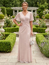 Maxi Dresses Tulle Sheath V Neck Mother of the Bride Dresses with Pleated