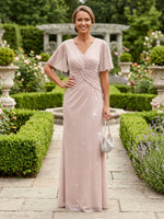 Maxi Dresses Tulle Sheath V Neck Mother of the Bride Dresses with Pleated