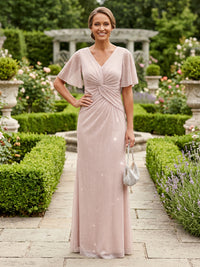 Maxi Dresses Tulle Sheath V Neck Mother of the Bride Dresses with Pleated