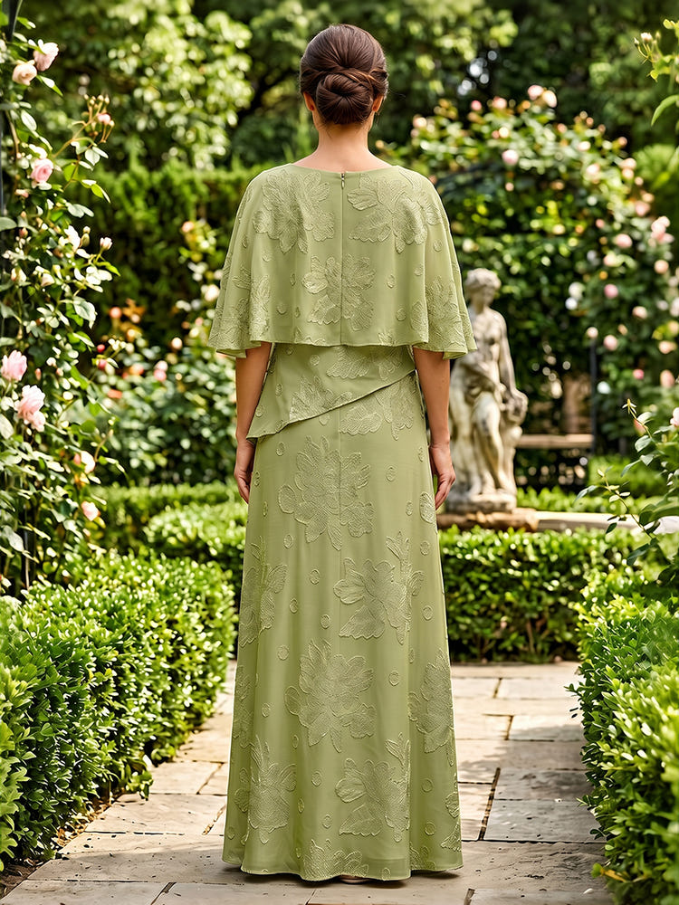 Maxi Dresses Jacquard A-Line Crew Neck Mother of the Bride Dresses with Ruffles