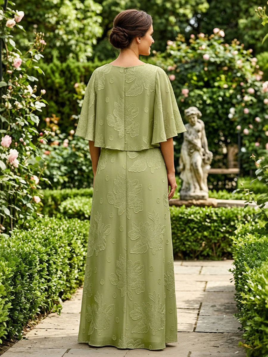 Maxi Dresses Jacquard A-Line Crew Neck Mother of the Bride Dresses with Ruffles