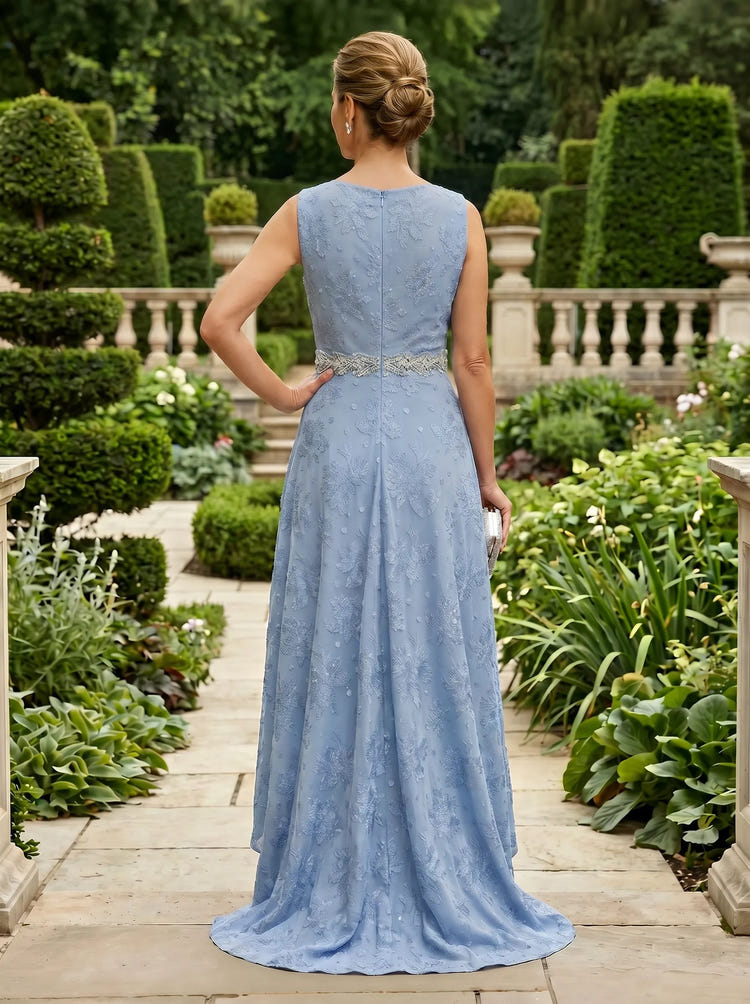Jacquard A-Line Mother of the Bride Dresses with Sash