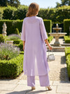 3 Pieces Jacquard Pantsuit Crew Neck Mother of the Bride Pantsuits with Jacket