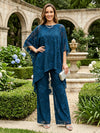 3 Pieces Tulle Pantsuit Crew Neck Mother of the Bride Pantsuits with Caps