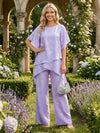 2 Pieces Jacquard Pantsuit Crew Neck Mother of the Bride Pantsuits with Ruffles