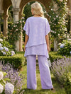2 Pieces Jacquard Pantsuit Crew Neck Mother of the Bride Pantsuits with Ruffles