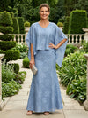 2 Pieces Jacquard A-Line V Neck Mother of the Bride Dresses with Caps