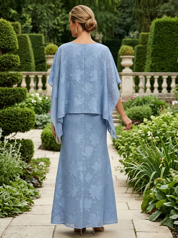 2 Pieces Jacquard A-Line V Neck Mother of the Bride Dresses with Caps