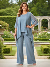 3 Pieces Chiffon Pantsuit Crew Neck Mother of the Bride Pantsuits with Jacket