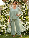 3 Pieces Chiffon Pantsuit V Neck Mother of the Bride Pantsuits with Jacket