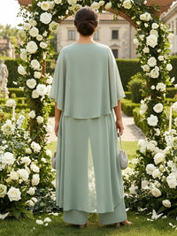 3 Pieces Chiffon Pantsuit V Neck Mother of the Bride Pantsuits with Jacket