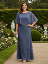 2 Pieces Chiffon A-Line Crew Neck Mother of the Bride Dresses with Caps