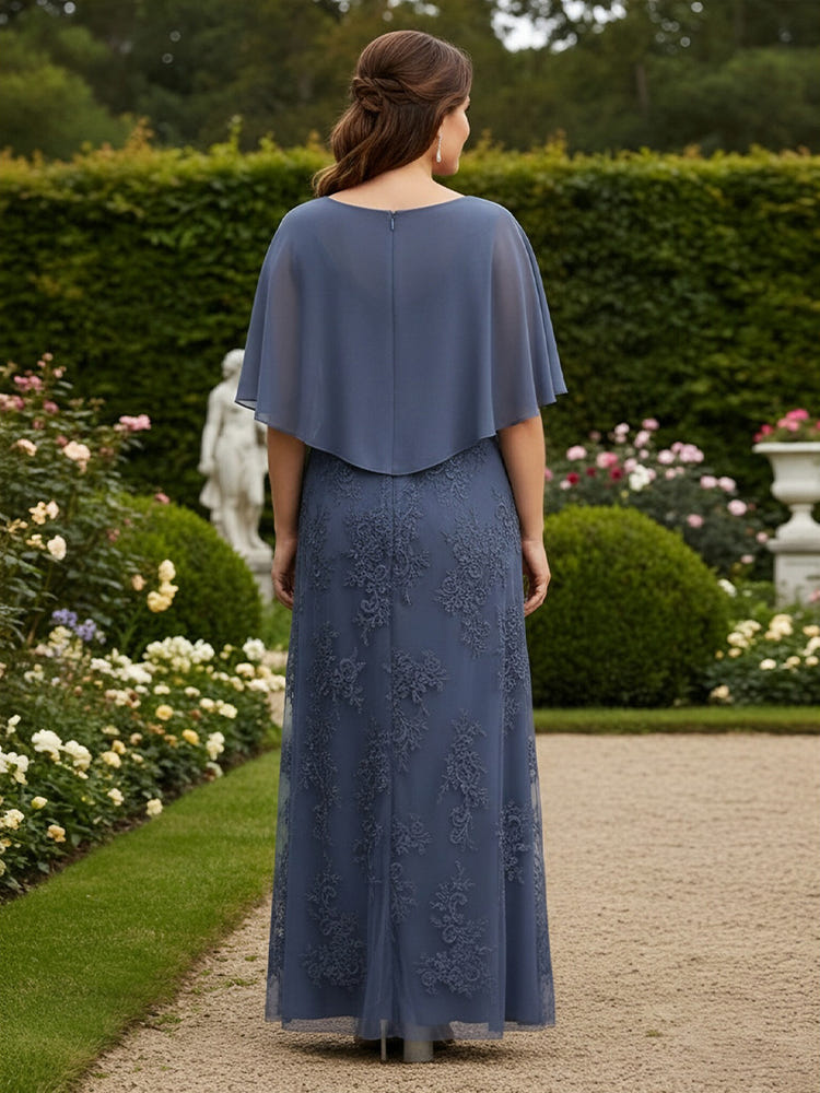 2 Pieces Chiffon A-Line Crew Neck Mother of the Bride Dresses with Caps