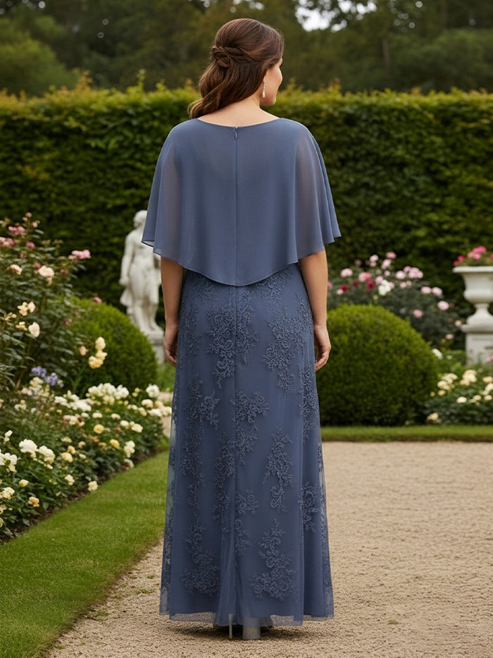 2 Pieces Chiffon A-Line Crew Neck Mother of the Bride Dresses with Caps