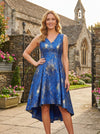 Jacquard High Low V Neck Pleated Mother of the Bride Dresses