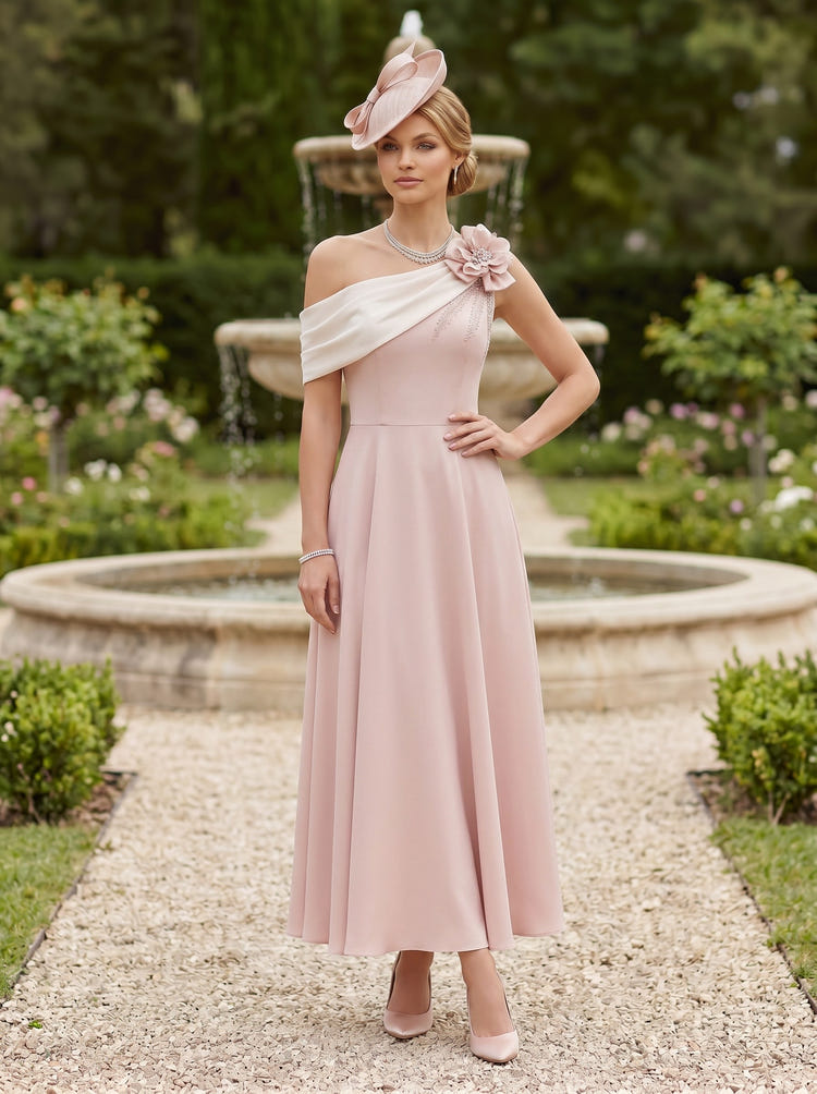 Chiffon A-Line One Shoulder Mother of the Bride Dresses with Rhinestone