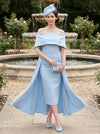 Satin Sheath Off the Shoulder Mother of the Bride Dresses with Wraps