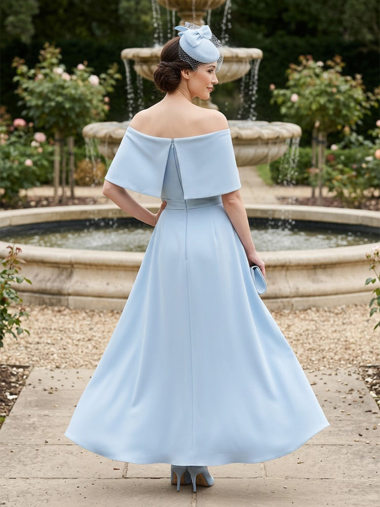 Satin Sheath Off the Shoulder Mother of the Bride Dresses with Wraps