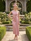 Satin Sheath Asymmetric Neck Mother of the Bride Dresses with Sash