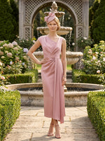 Satin Sheath Asymmetric Neck Mother of the Bride Dresses with Sash