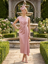 Satin Sheath Asymmetric Neck Mother of the Bride Dresses with Sash