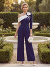 Satin Pantsuit One Shoulder Beaded Mother of the Bride Pantsuits