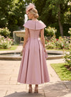 Satin A-Line V Neck Mother of the Bride Dresses with Lace Applique