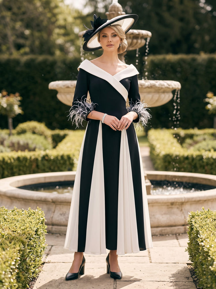Chiffon A-Line V Neck Mother of the Bride Dresses with Feather