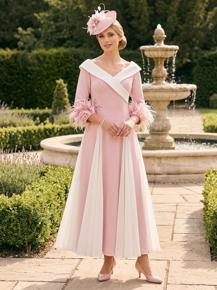 Chiffon A-Line V Neck Mother of the Bride Dresses with Feather