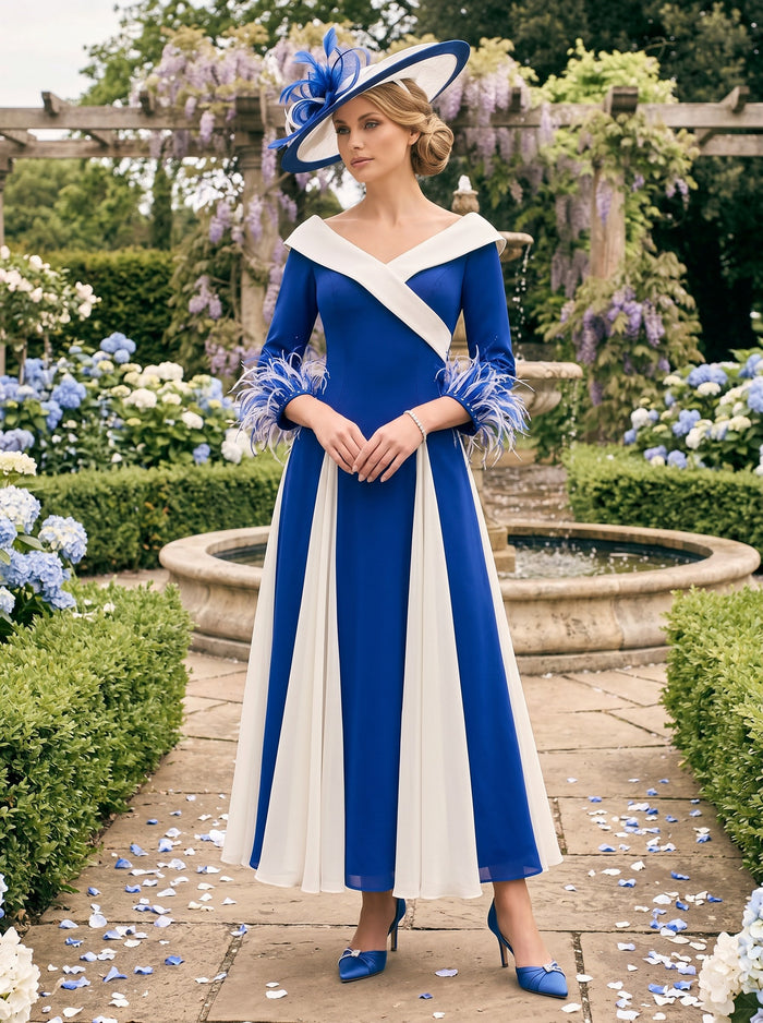 Chiffon A-Line V Neck Mother of the Bride Dresses with Feather