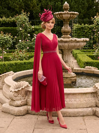 Chiffon A-Line V Neck Beaded Mother of the Bride Dresses