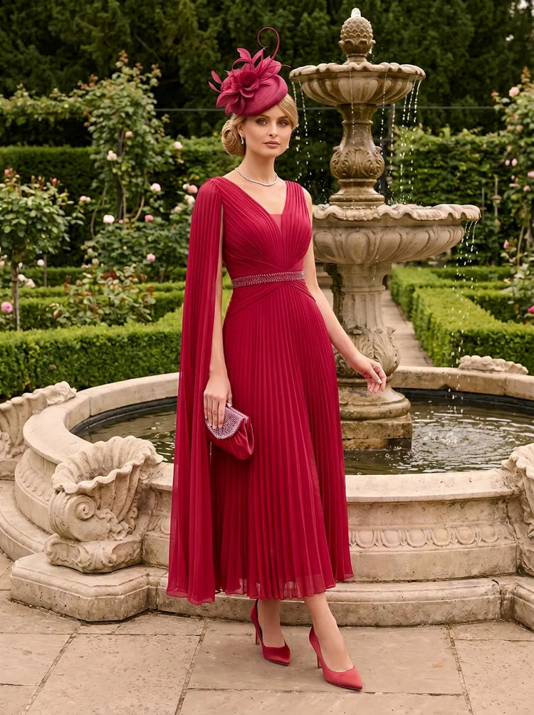 Chiffon A-Line V Neck Beaded Mother of the Bride Dresses