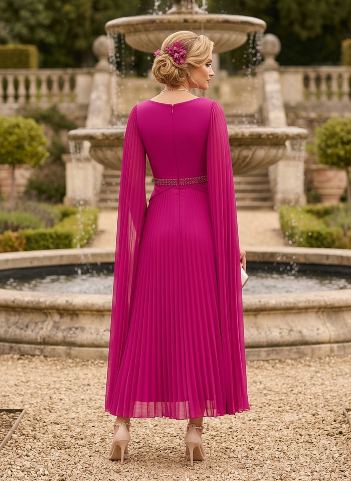 Chiffon A-Line V Neck Beaded Formal Dress with Pleats