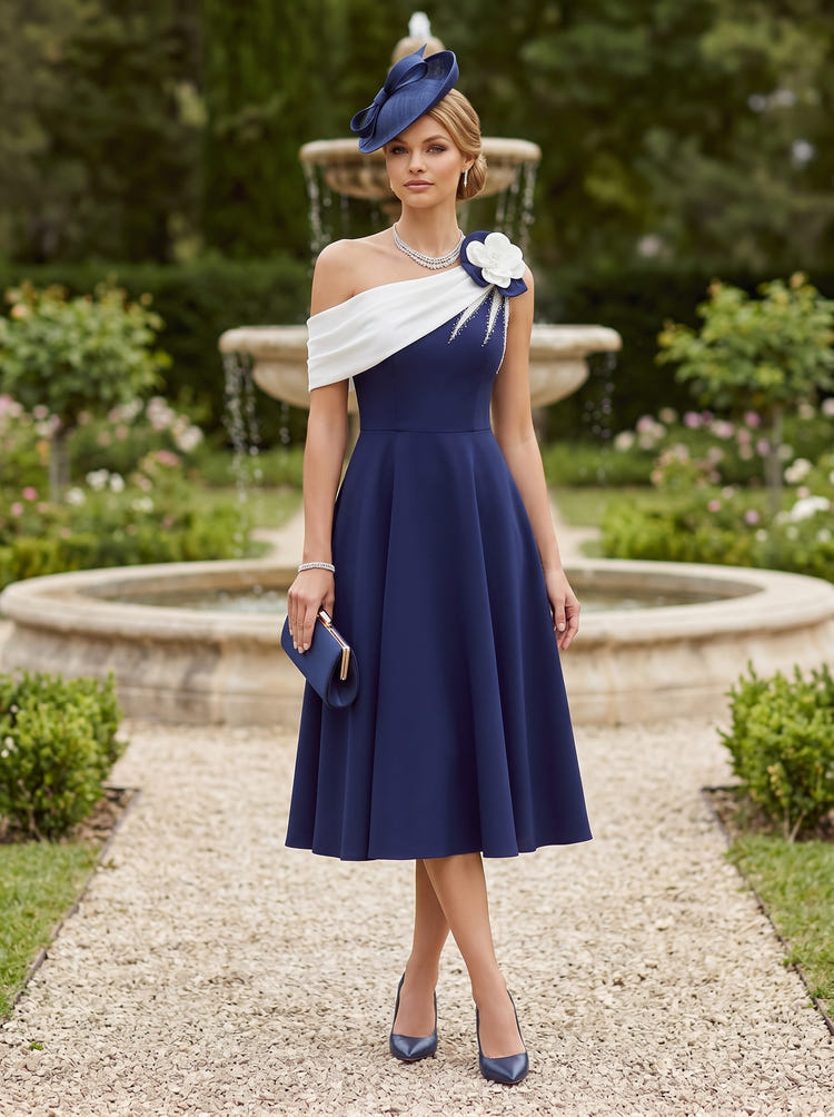 Satin A-Line One Shoulder Mother of the Bride Dresses with 3D Flowers