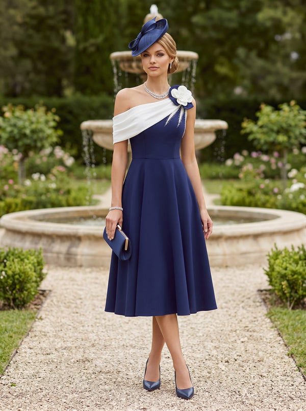 Satin A-Line One Shoulder Mother of the Bride Dresses with 3D Flowers