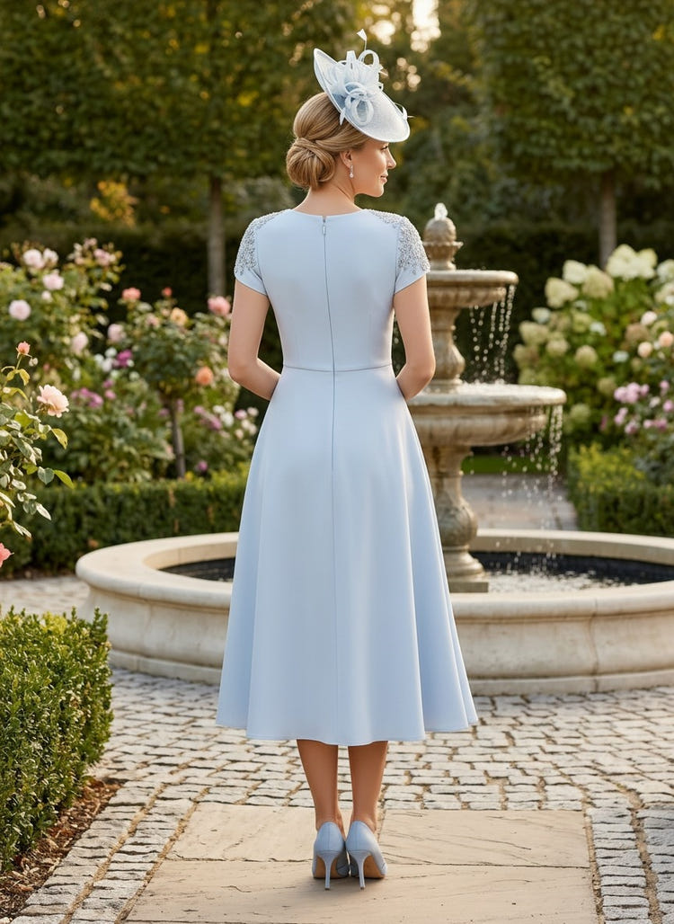 Jersey A-Line Crew Neck Mother of the Bride Dresses with Rhinestone