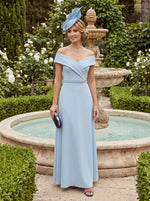 Satin A-Line Off the Shoulder Beaded Mother of the Bride Dresses