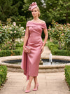 Satin Sheath Off the Shoulder Mother of the Bride Dresses with Sash