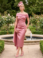 Satin Sheath Off the Shoulder Mother of the Bride Dresses with Sash