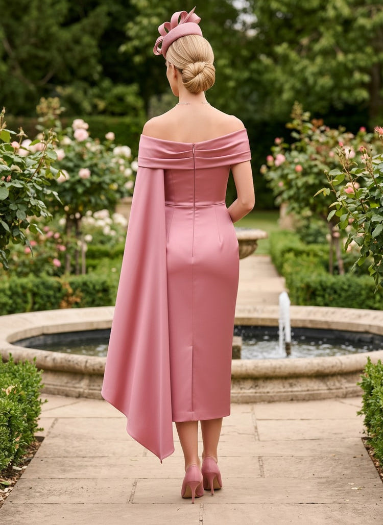 Satin Sheath Off the Shoulder Mother of the Bride Dresses with Sash