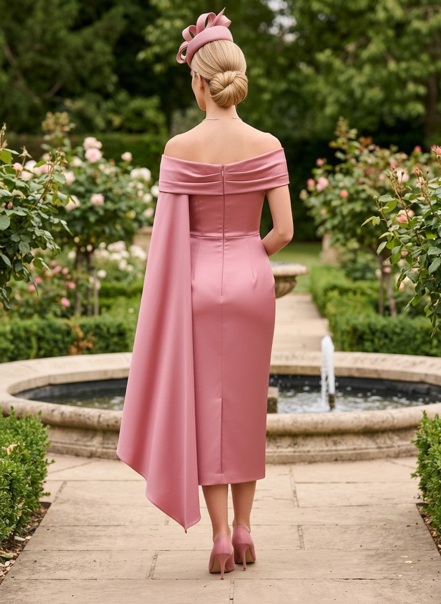 Satin Sheath Off the Shoulder Mother of the Bride Dresses with Sash