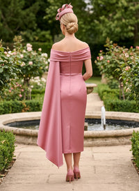 Satin Sheath Off the Shoulder Mother of the Bride Dresses with Sash
