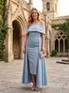 Satin Sheath Off the Shoulder Mother of the Bride Dresses with Wraps