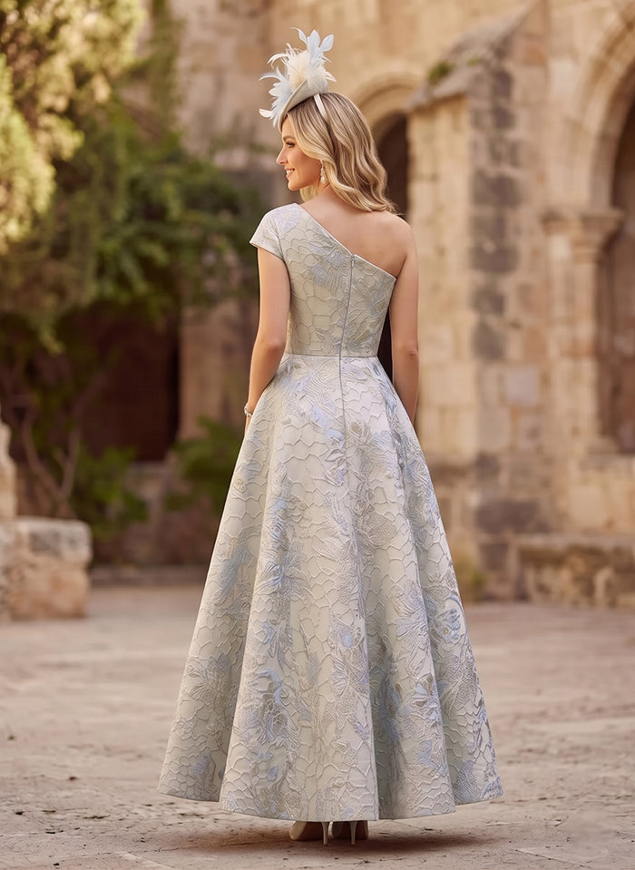 Jacquard A-Line One Shoulder Pleated Mother of the Bride Dresses