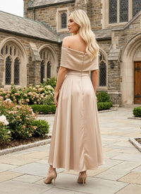 Satin Sheath Off the Shoulder Mother of the Bride Dresses with Wraps