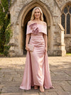 Satin Sheath Off the Shoulder Mother of the Bride Dresses with Wraps